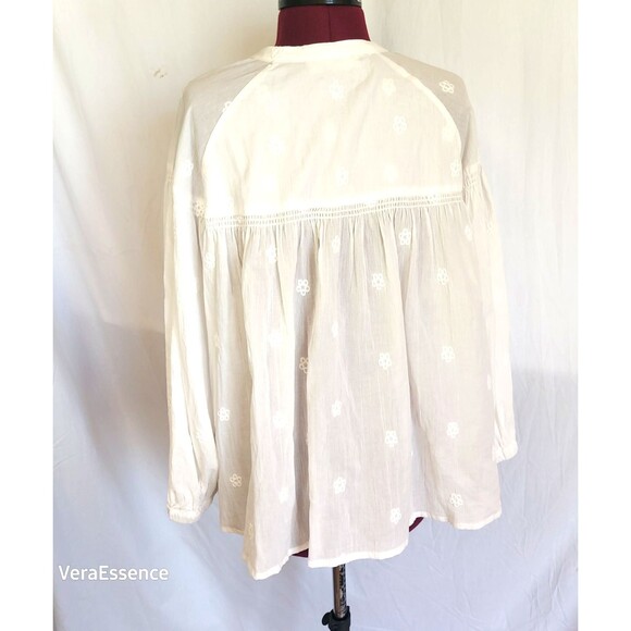 Electric & Rose Sasha Top Tunic Sheer Cotton Shirt in Cloud White Embroidered M - Picture 8 of 12